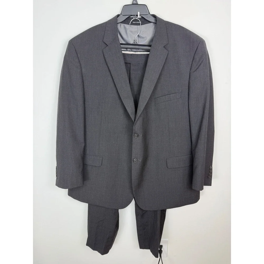 Pronto Uomo Mens Two Piece Suit Charcoal Gray Wool Blend 54 Regular 49 Waist